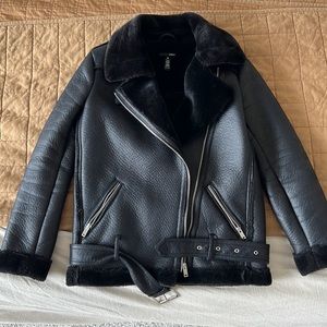 Aqua XS Faux Shearling Biker Jacket